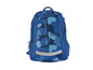 Un sac à dos bleu avec un motif camouflage.