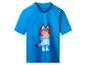 T-shirt bleu pour enfant à manches courtes avec un imprimé de chien à lunettes.