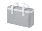 Sac isotherme gris avec poignées de transport blanches.