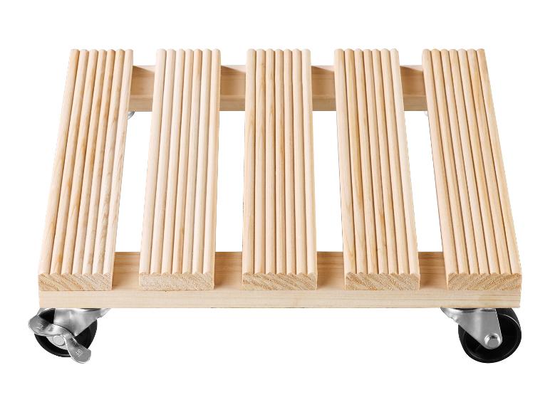 Support à roulettes en bois pour plantes avec freins