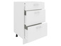 Une armoire de cuisine blanche avec trois tiroirs.