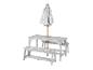 Table et bancs en bois gris pour enfants avec parasol à étoiles blanches