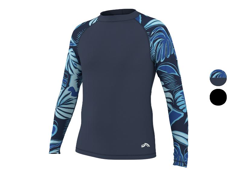 T-shirt de bain à manches longues avec imprimé feuilles bleues