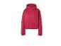 Sweat à capuche rouge avec ourlet et poignets élastiques.