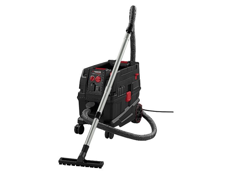 Aspirateur eau et poussière Parkside, noir et rouge, avec tuyau et buse.