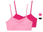 Deux soutiens-gorge de sport à fines bretelles en rose et fuchsia.