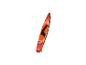 Planche de paddle gonflable orange et noire avec cordes et ailerons.
