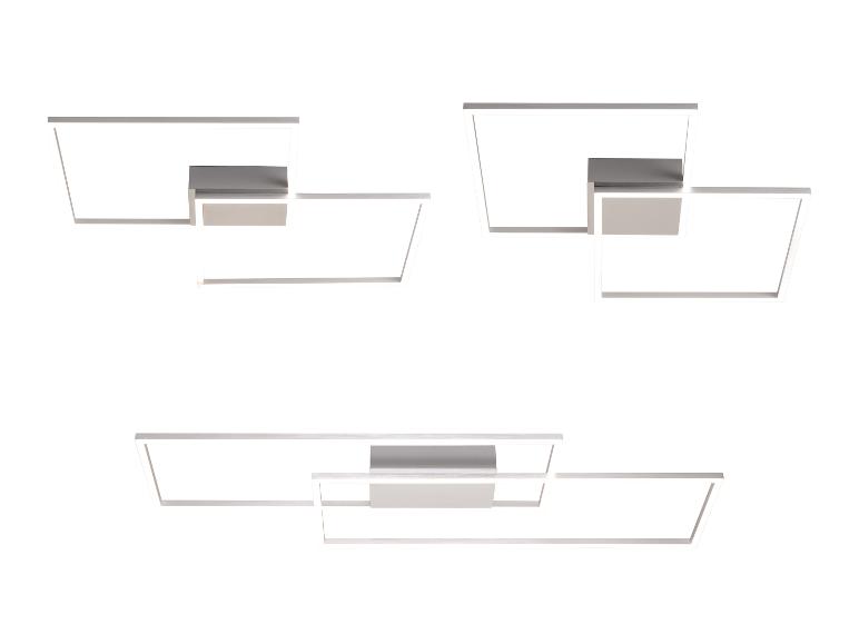 Trois plafonniers modernes avec cadres rectangulaires et éclairage LED intégré.