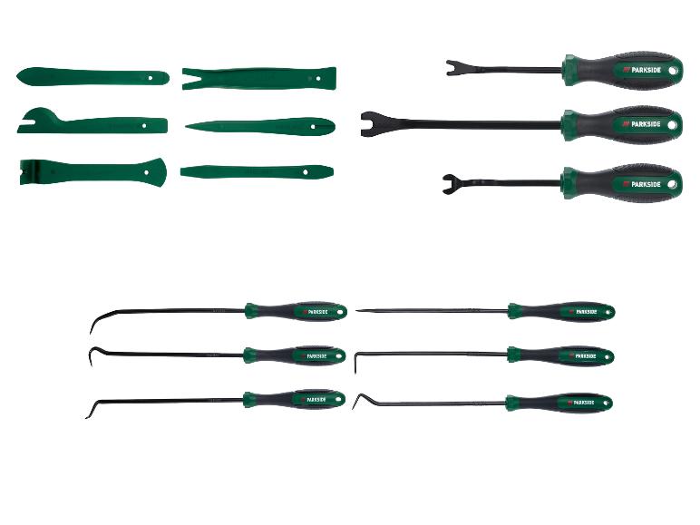 Un ensemble d'outils Parkside, comprenant des tournevis et des outils de dépose de garnitures.