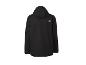 Veste d'extérieur noire à capuche avec un petit logo blanc au dos.