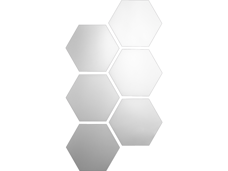 Six carreaux hexagonaux blancs et gris disposés en deux rangées verticales.