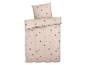 Parure de lit beige à motifs planètes et étoiles.