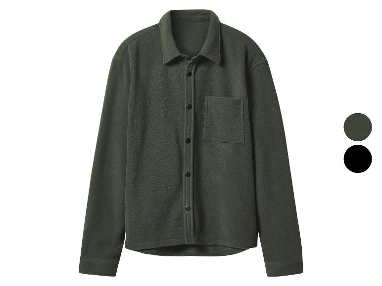 Veste polaire vert foncé avec boutons et poche poitrine.