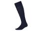 Chaussette côtelée bleu marine jusqu'au genou sur fond blanc.