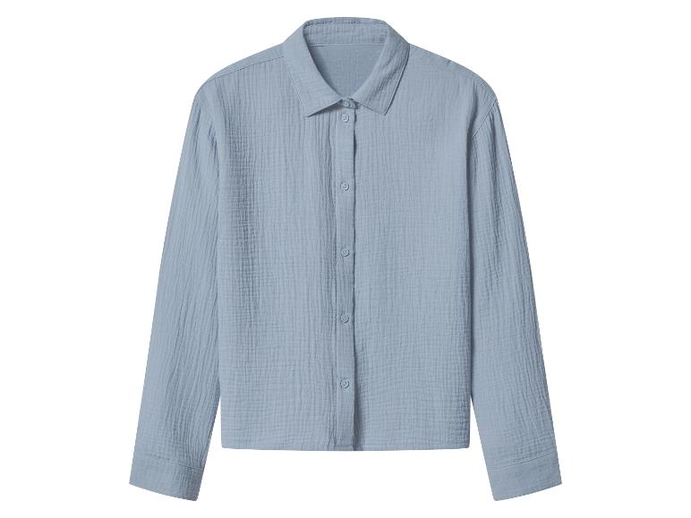 Chemise bleu clair à manches longues en tissu froissé