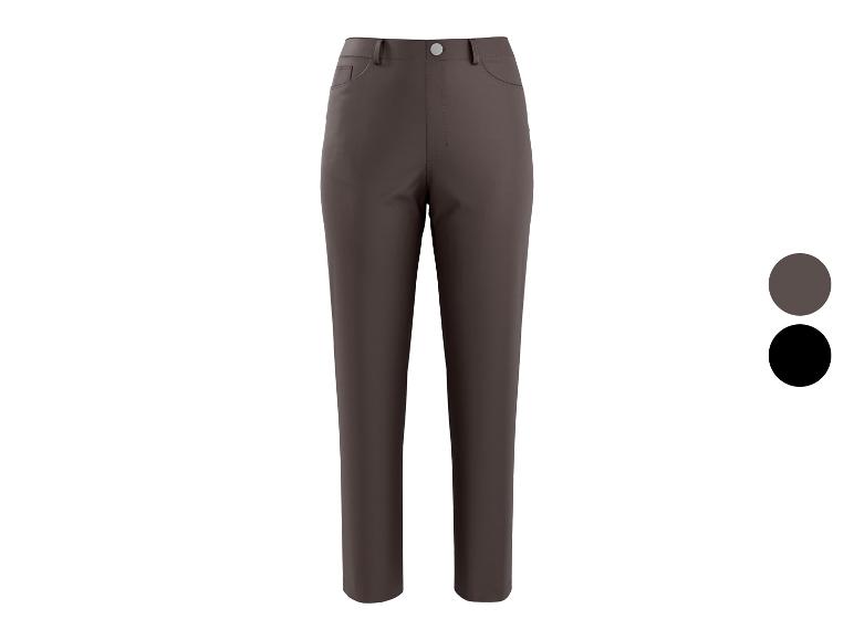 Pantalon femme marron foncé avec deux cercles de couleur à côté.