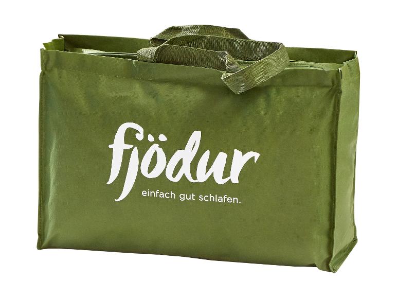 Sac vert Fjödur avec l'inscription « einfach gut schlafen. »
