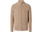 Gilet en maille beige pour homme avec fermeture éclair et col montant.