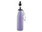 Une gourde isotherme violette avec une sangle noire.