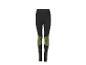 Legging noir avec empiècements verts à motifs et texte sur la ceinture.