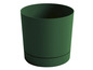 Un pot de fleurs vert foncé.