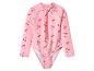 Maillot de bain rose à manches longues pour enfant avec motif cerises.
