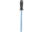 Fusil à aiguiser en céramique bleue avec manche noir pour affûter les couteaux.