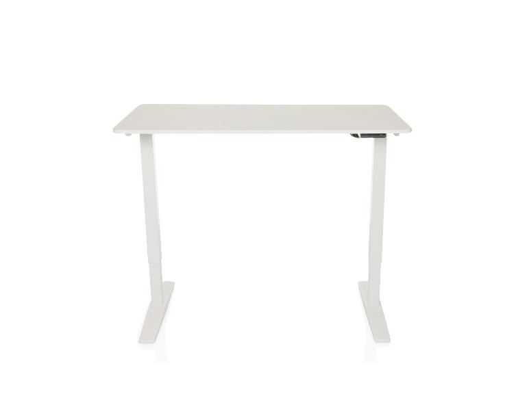Bureau blanc réglable en hauteur avec mécanisme électrique