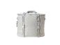 Sac isotherme gris avec sangles, idéal pour pique-nique ou transport de nourriture.