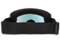 Vue arrière de lunettes de ski noires avec une lentille bleu clair et un rembourrage en mousse.