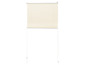 Un store plissé beige avec une barre blanche