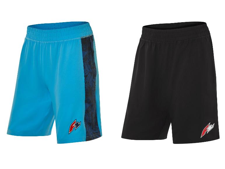 Shorts de sport bleu et noir, marque FB.