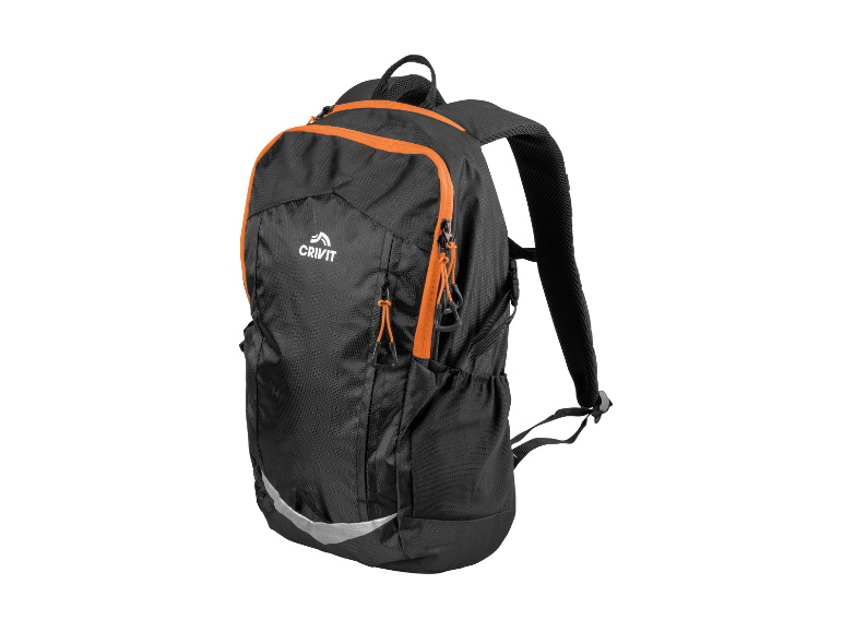 Sac à dos Crivit noir avec des détails orange.