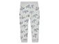 Pantalon de survêtement gris avec un motif de voitures de course bleues.