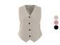Gilet femme en lin boutonné beige, rose et noir.