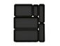 Ensemble d'organisateurs de tiroirs noirs, rectangulaires, de différentes tailles.