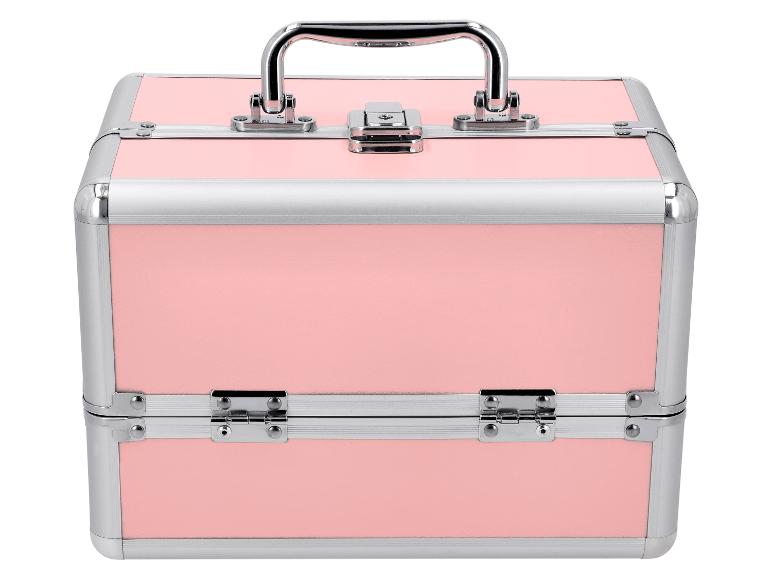 Trousse de maquillage rose avec poignée et serrures argentées