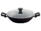 Wok noir avec poignées et couvercle en verre