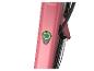 Un vélo électrique rose avec un bouton marche/arrêt vert.