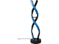 Lampe de table LED moderne en forme de double hélice avec lumière bleue.