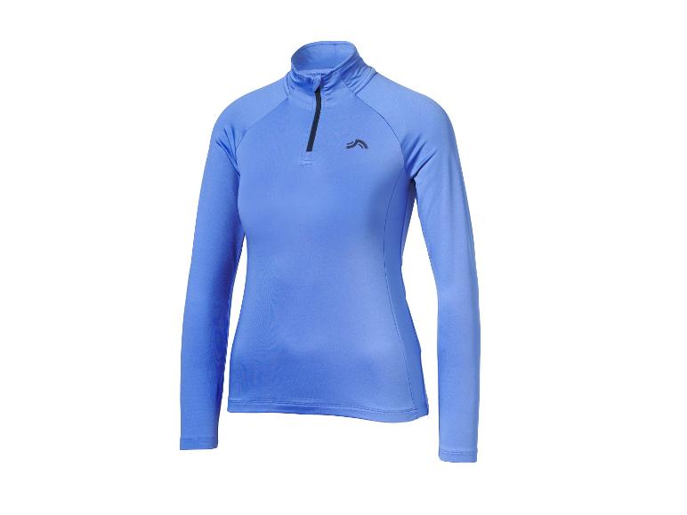 Maillot de sport bleu à manches longues avec fermeture éclair au col.