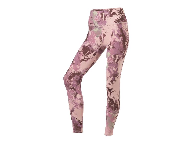 Legging d'entraînement à motifs roses, violets et marrons.