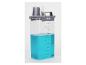 Distributeur de liquide transparent avec liquide bleu, échelle de mesure jusqu'à 2000 ml et gobelet doseur.