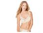 Soutien-gorge et culotte en dentelle beige.