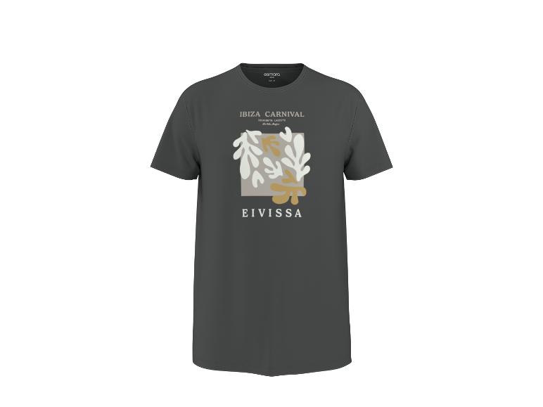 T-shirt homme gris foncé avec imprimé 'IBIZA CARNIVAL' et motifs de feuilles abstraites.