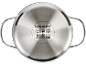 Fond de casserole en acier inoxydable avec pictogrammes pour plaques de cuisson et entretien.