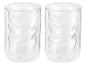 Deux verres en verre avec un design ondulé.
