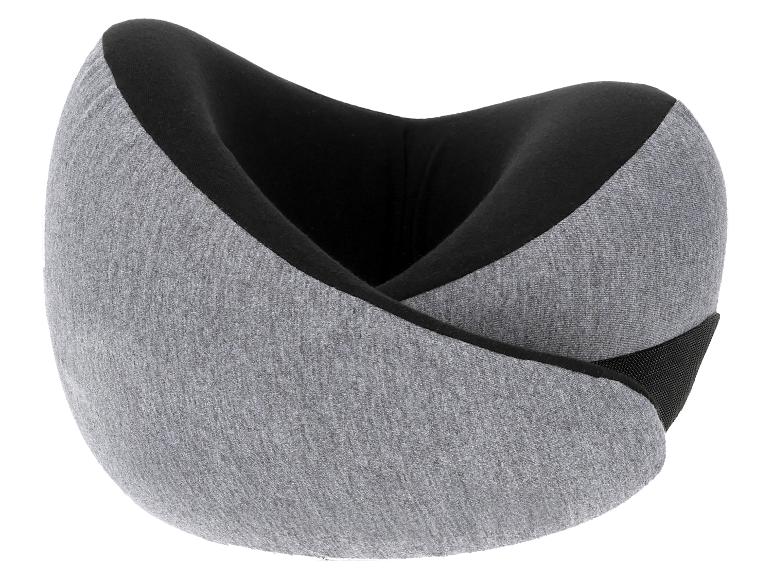 Oreiller de voyage gris et noir de forme ergonomique pour le soutien du cou