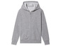 Sweat-shirt gris à capuche et fermeture éclair.