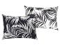 Deux coussins avec un motif tropical de feuilles de palmier.